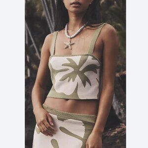 Brand New by Anthropologie Celandine Monstera Knit Crop Tank Top